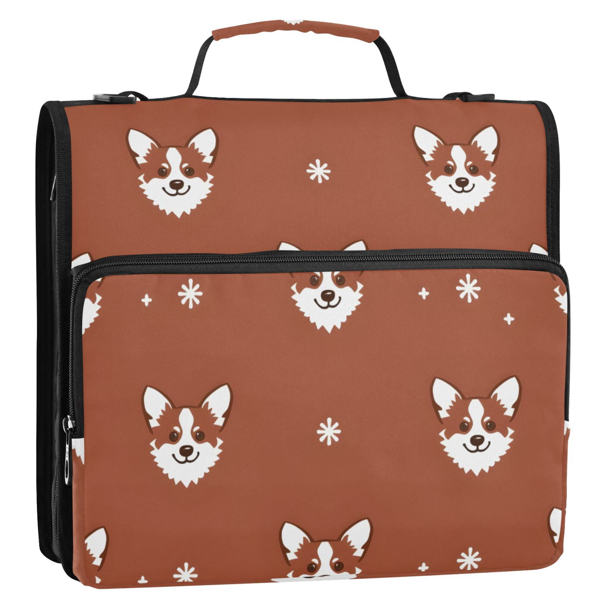 FORMRS Zipper Binder with Shoulder Strap 2-inch Ring 500 Sheet Capacity File Bag, Brown Dog Pattern