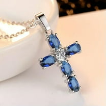 K-KED Cross Design London Blue Topaz Necklace Gems Women Silver Charming Pendants