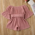 thumbnail image 2 of Baby Girls Solid Color One-piece Playsuit Off-the-shoulder Short Flared Sleeves, 2 of 9