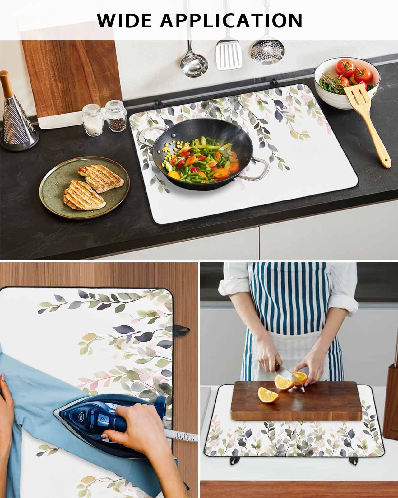 nqOlkjepod Large Induction Cooktop Protector Mat 24"x21", Sage Green Leaves Stove Top Covers for Electric Stove, Farmhouse Eucalyptus Branch Vines Stove Burner Cover Mats, Glass Top Stove Cover