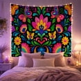 thumbnail image 2 of Layered Flower and Butterflies in a Mirrored Garden, Playful Folk Art for Nature Lovers, Floral Wall Art, Housewarming Gift, Tapestry Wall Hanging for Bedroom and Living Room, 2 of 7