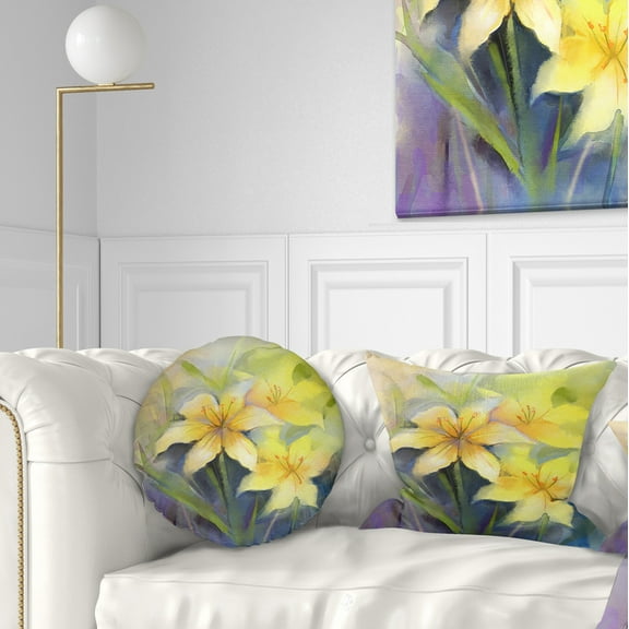 Designart Watercolor Painting Yellow Lily Flower - Floral Throw Pillow - 12x20