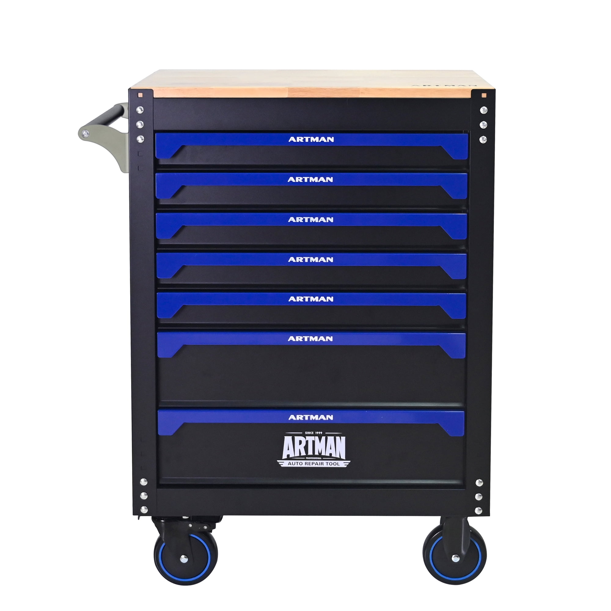ARTMAN 30-inch 7-drawer Wooden-top Rolling Steel Tool Cart, Storage Tool Chest&Cabinet with Handle and Wheels for Garages, Warehouses, Repair Shops, Requires Assembly of the the Tool Cart