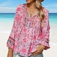 thumbnail image 2 of Blouses for Women Trendy Boho Floral Printed V Neck Long Sleeve Beach Shirts Drawstring Summer Casual Loose Fit Tunic Tops, 2 of 5