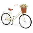 thumbnail image 1 of Costway 26-Inch Beach Cruiser Bike,with Adjustable Seat, Woven Basket & Rear Rack, Beige, 1 of 10