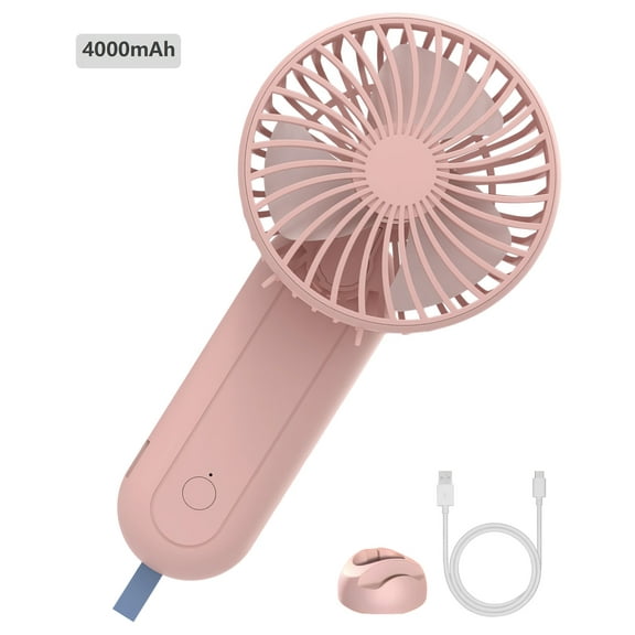 Aioneus Portable Handheld Fan Small Hand Fan 4000mAh Battery Operated, USB Rechargeable Mini Personal Fan for Women/Travel/Outdoor - Pink