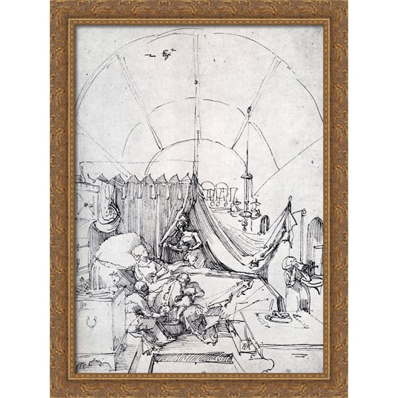 Lying-In Room 28x38 Large Gold Ornate Wood Framed Canvas Art by Albrecht Durer