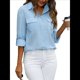 thumbnail image 3 of Camisas de con Botones para Mujer, Blusa de Larga, Informal, para Trabajo o Oficina. Azul M, 3 of 10