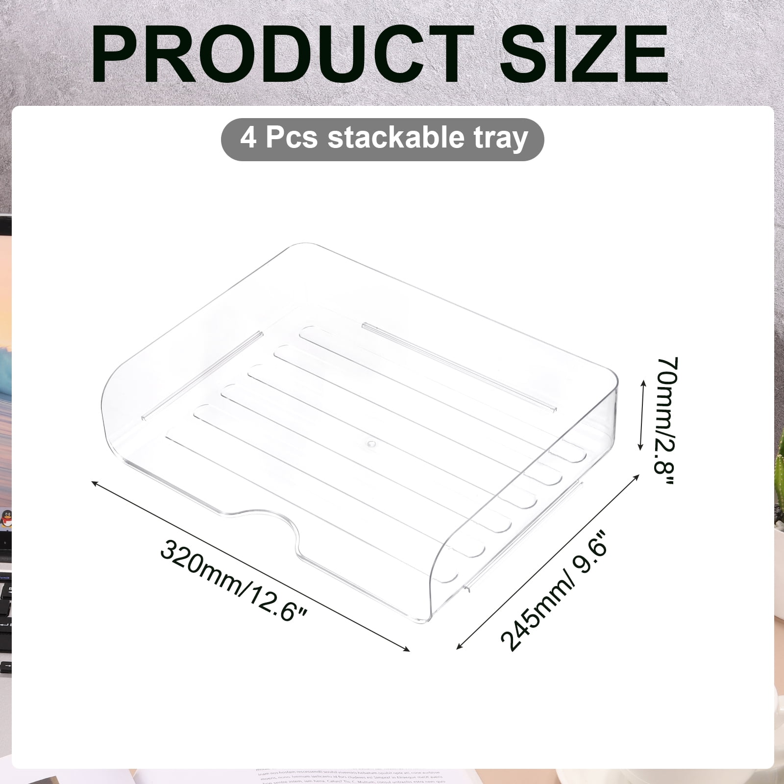 Uxcell 12.6"x9.6"x2.8" Stackable Letter Tray, 4-Tier Paper Organizer Rectangular Plastic Desk Organizer Accessories File Holder for Office Desk Drawers Paper Storage, Clear