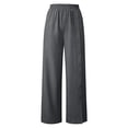 thumbnail image 4 of Women's Solid Cotton Linen Pants, High Waisted Wide Leg Trousers with Button Detail and Split Hem, Casual Summer Pants with Pockets, 4 of 6
