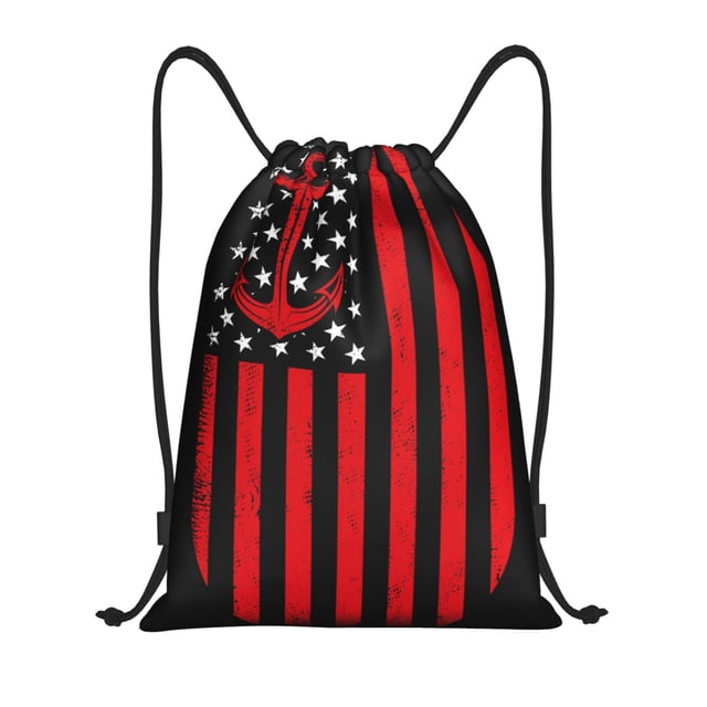 Fotbe Nautical American Flag Bolsa Mochila con Cordón Estampada, Bolsa de Gimnasio Deportiva, Bolsa Cinch, Bolsa con Cordón para Hombres y Mujeres-Medium