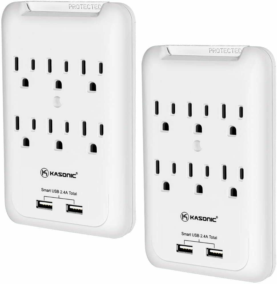 6 OUTLET SURGE PROTECTOR 2 USB CHARGE PORT WALL TAP SWIVEL 500J 