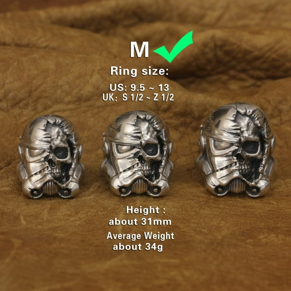 925 Sterling Silver Half face White Warrior Ring Biker Punk Jewelry TA311 Middle Model US Size 10