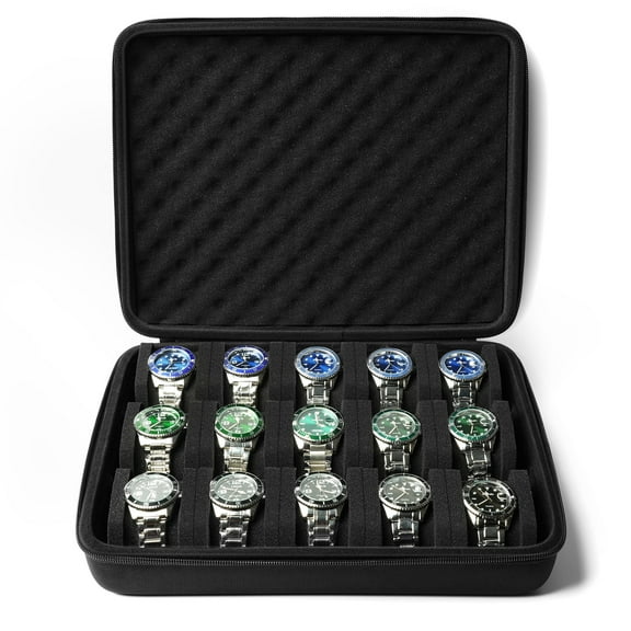 15 slots watch box, watch travel case, hard watch storage display organizer