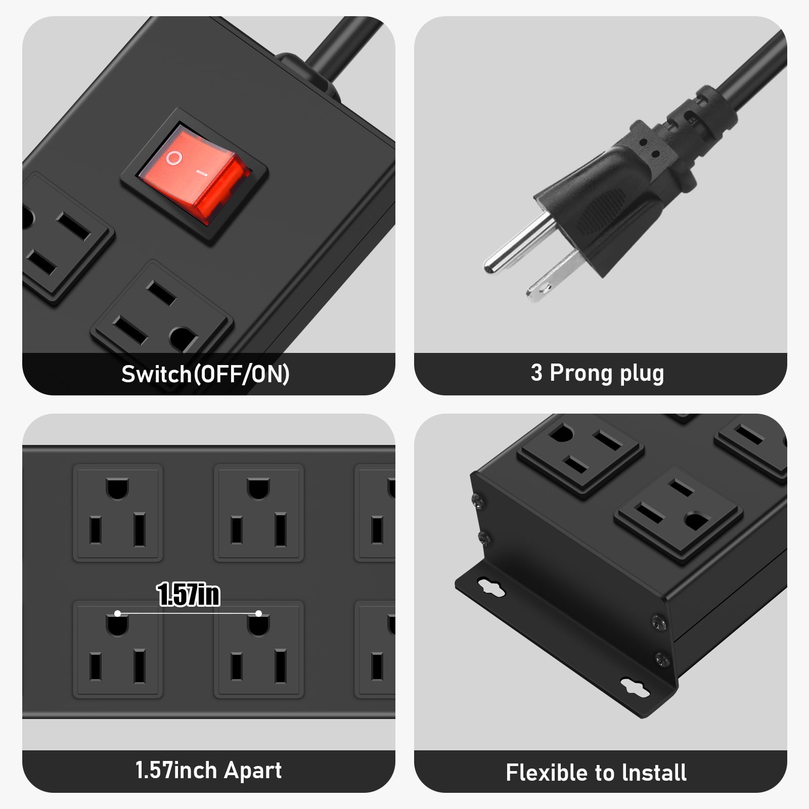 VILONG Heavy-duty 16-outlet surge-protected power strip, 1200J/1875W, wall-mounted power strip with a 6-foot power cord, suitable for garage workbenches, office desks, gaming PCs, and computers