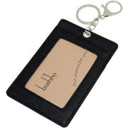 Boshiho Vertical Style Leather ID Card Badge Holder with Keychain Key Ring