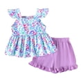 thumbnail image 2 of EnJoCho Kid Girls Clothes Outfits Bowknot T-Shirt + 2 In 1 Denim Short Skort Summer Clothing Set, Girls Shirt and Shorts Set Kindergarten Starter Pack Size 4-10 Years, 2 of 9