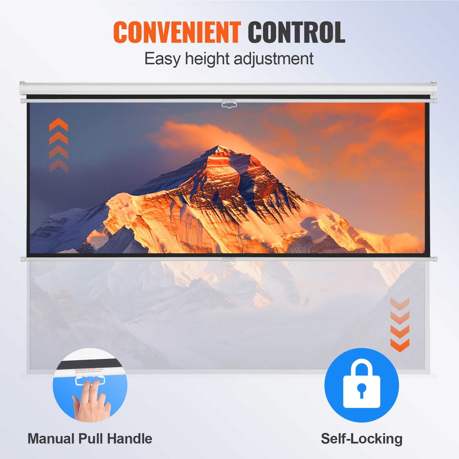 KFFKFF Wall Mount 100" Pull Down Projector Screen, White & Black, TL-100S-A
