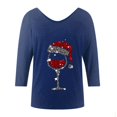 thumbnail image 4 of Fiaer Christmas Tshirts Women V Neck Oversized Trendy T Shirts Long Sleeve Glass Funny Back Button Loose Fit Tops Blue L, 4 of 5