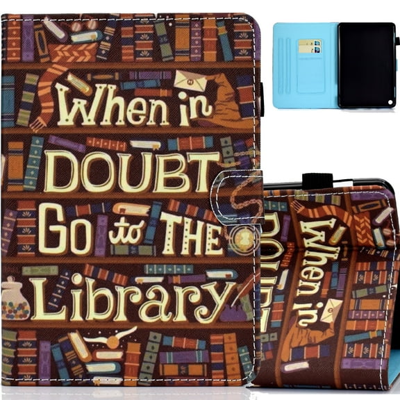 All-New Kindle Fire HD 8 2020 & Fire HD 8 Plus Tablet Case - Allytech Folio PU Leather Smart Case Cover with Auto Wake/Sleep for Kindle Fire HD 8 Tablet (10th Gen, 2020 Release), Library