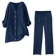 thumbnail image 1 of Conjuntos de 2 piezas para mujer: conjunto de blusa ancha y pantalones elásticos, camisa informal con cuello en V y pantalones para llevar en la calle o en la playa, poliéster, corte holgado, talla, 1 of 4