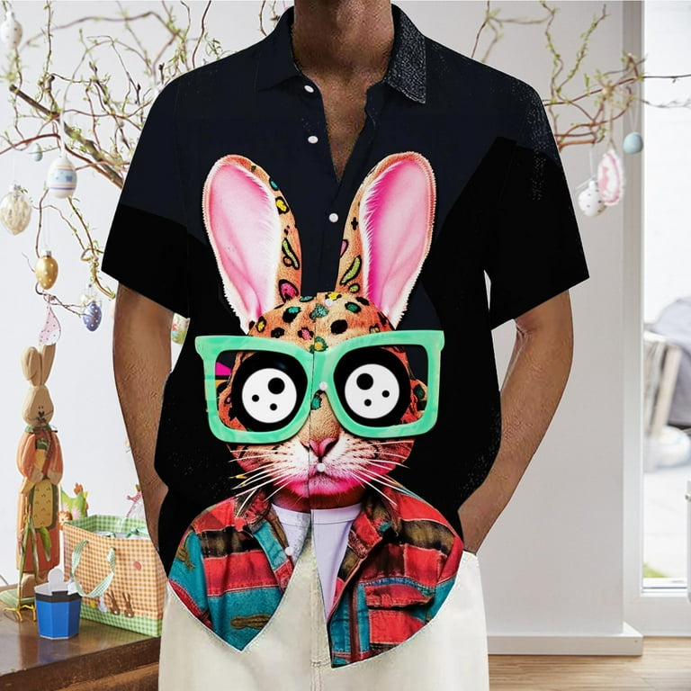 YUHAOTIN Easter Mens Dress Shirt Men's Easter Digital 3D Printed Short  Sleeve Shirt Top Shirt Turtle Neck Shirt Men Flannel Shirts 
