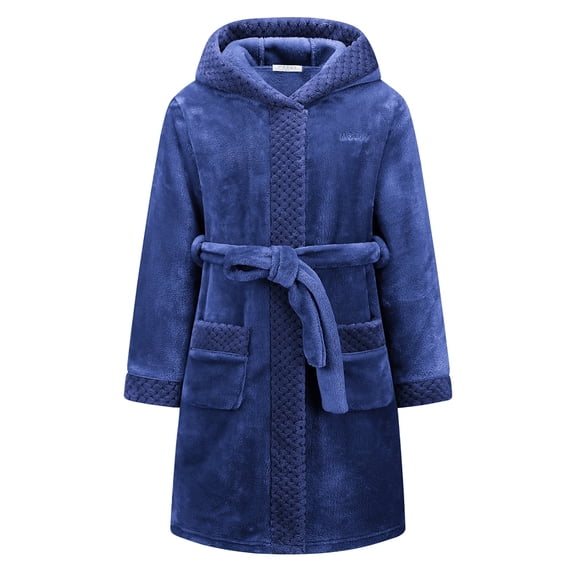 Boys Girls Robe Soft Hooded Flannel Bathrobes for Kids With Silk Eye Sleep Mask