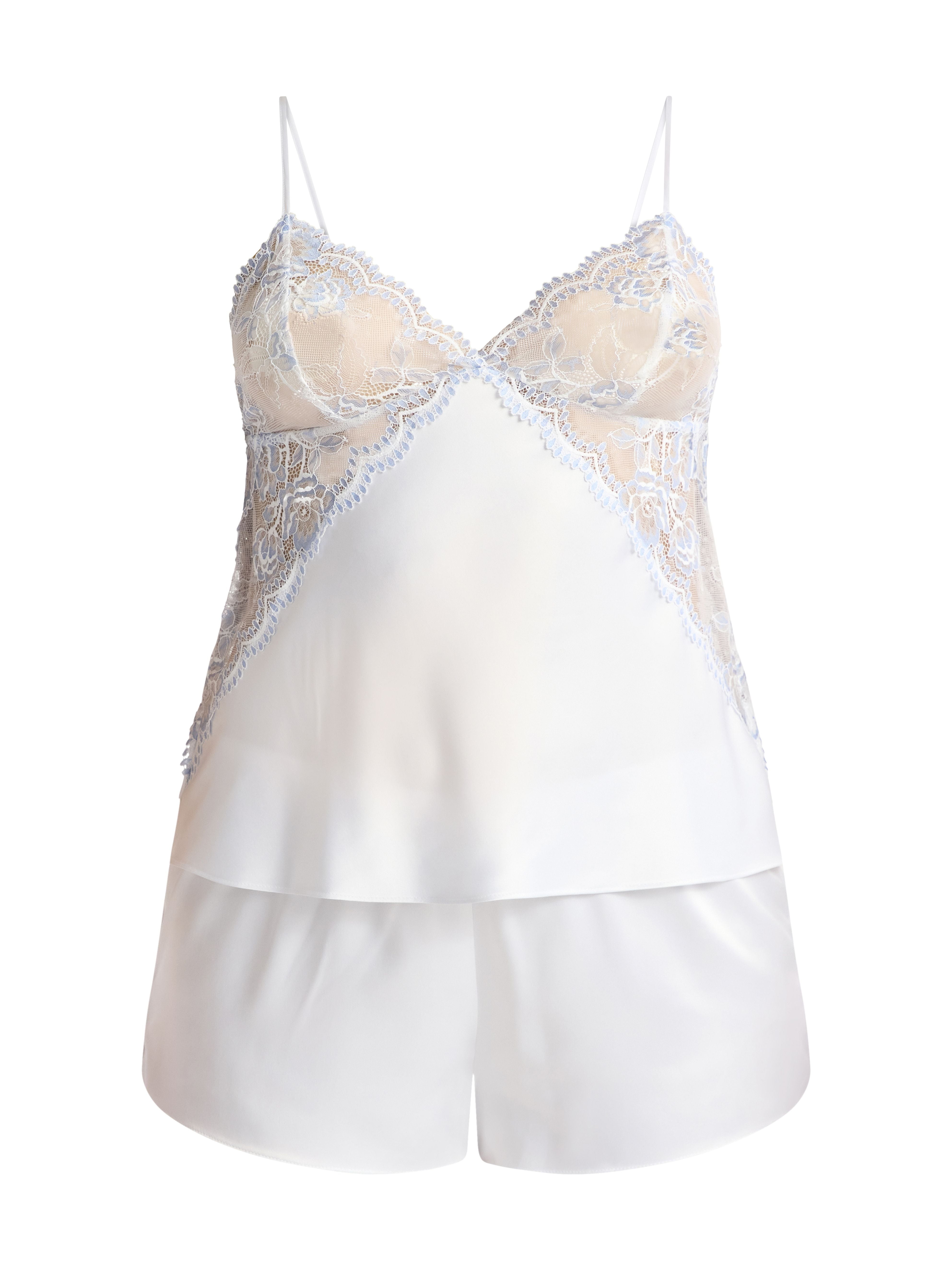 Joyspun Women’s and Women’s Plus Bridal Satin Cami and Shorts Set with Lace Trim, Sizes XS to 3X