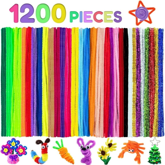 CandWuom Pipe Cleaners for Crafts, 1200 Pcs 30 Assorted Colors 12 inch Chenille Stems Fuzzy Sticks for Kids and Adults