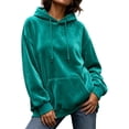 thumbnail image 2 of DYTTDG Women’s Solid‑Color Velour Hoodie, Long Sleeve Drawstring Loose‑Fit Hoodie With Front Kangaroo Pocket, Soft Casual Loungewear Sweatshirt for Fall Winter Daily Outfits, 2 of 8