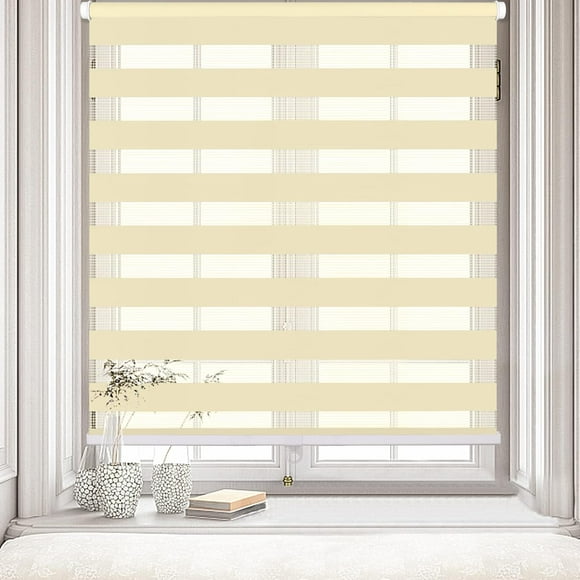 LUCKUP Cordless Zebra Blinds Roller shades for window Day and Night Blind Dual Layer Light Filtering Shade Light Control Room Darkening Horizontal Window Treatment 33" W X 72" H, Beige