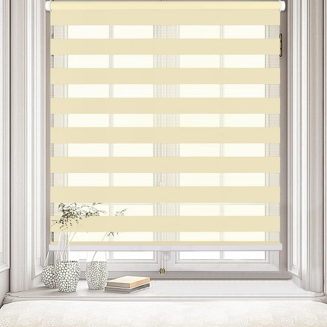 LUCKUP Cordless Zebra Blinds Roller shades for window Day and Night Blind Dual Layer Light Filtering Shade Light Control Room Darkening Horizontal Window Treatment 40" W X 72" H, Beige