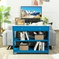 thumbnail image 2 of Costway 3-Tier Console Table X-Design Sofa Entryway Table with Drawer & Shelves Blue, 2 of 9