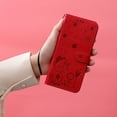 thumbnail image 6 of For iPhone 13 Luxury Wallet Case,Embossed Flower Cat[Hand Strap] Handmade Flip Folio Magnetic Closure Cover with [Kickstand Function] Credit Card Holder For iPhone 13, Red, 6 of 8