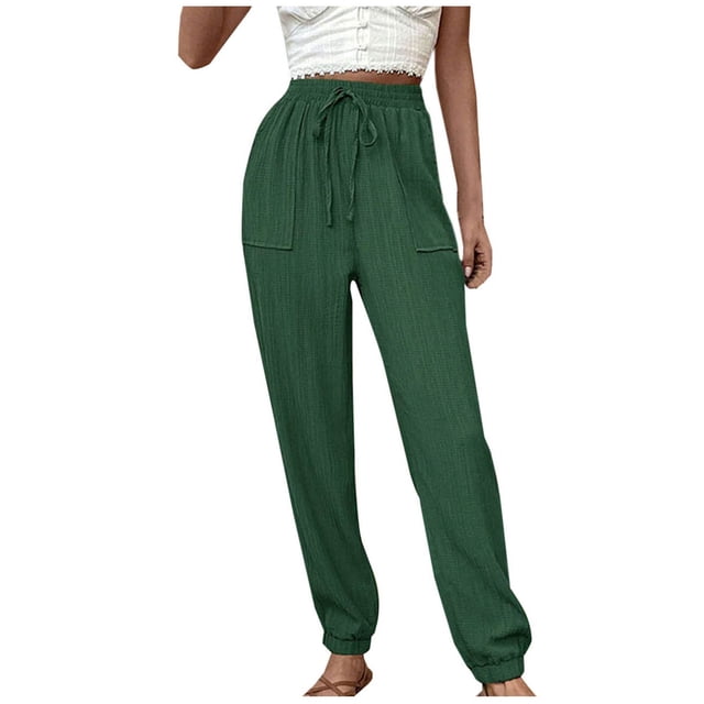 Timegard Lounge Pants for Women Elastic Waisted Drawstring Solid Color Baggy Casual Pants with Pockets