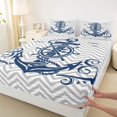 thumbnail image 3 of Homewish Nautican Anchor Rudder Twin Sheet Sets, Chic Modern Fashion Twin Fitted Sheet, Abstract Stripes Waves Flat Sheet, Luxury Bedroom Decor, 3pcs, 3 of 7