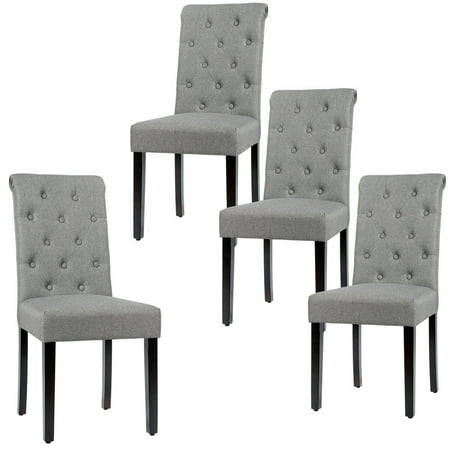 Gymax 4pcs Upholstered Dining Chair, Grey Dining Chair Timber Legs