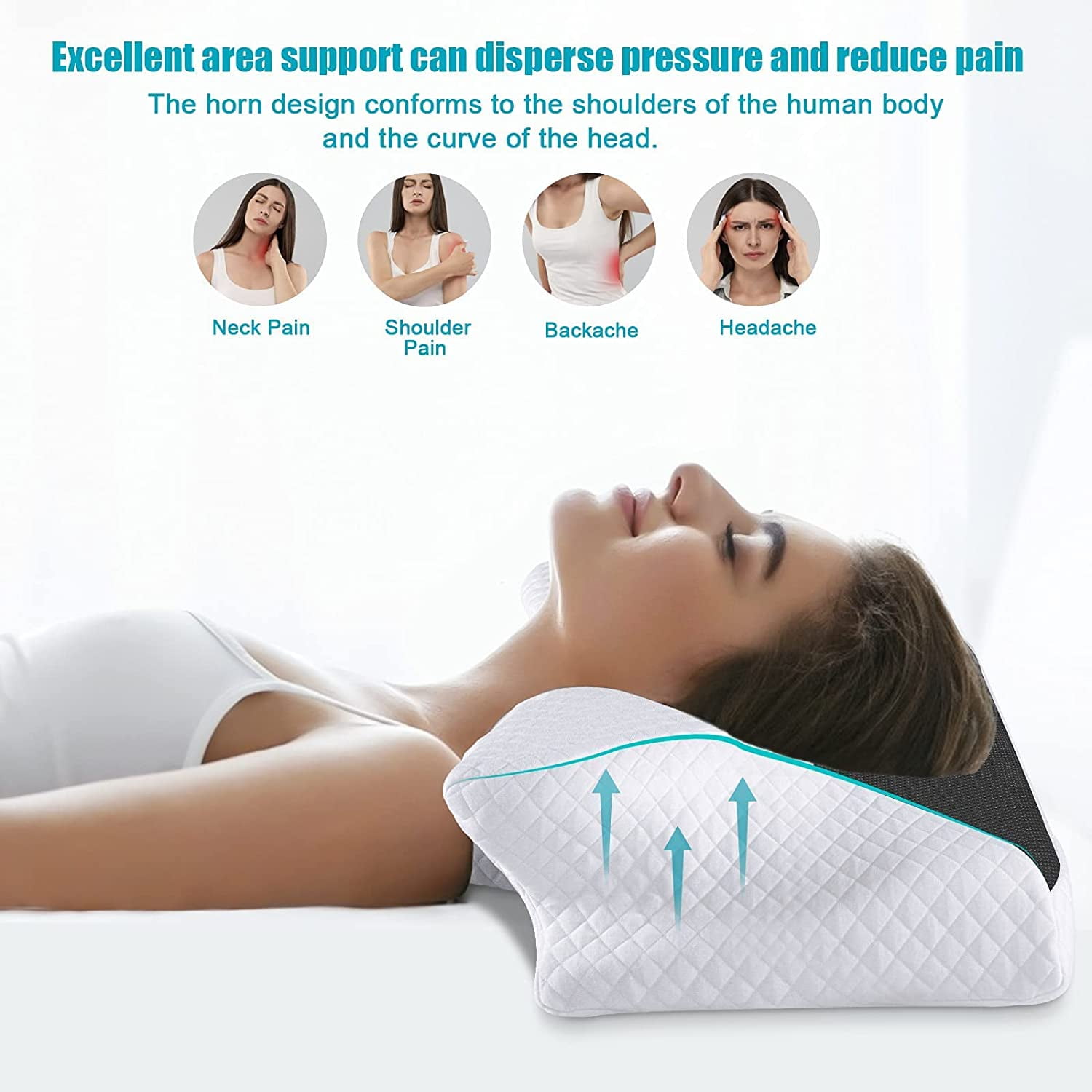 HOMCA Contour Memory Foam Pillow for Neck Pain Relief Orthopedic Neck Bed Pillow for Side Sleepers Back and Stomach Black Walmart