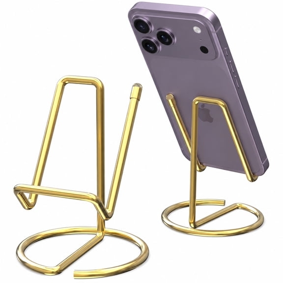 2 Pack One-Piece Metal Cell Phone Stand, Stable Universal Desktop Holder, Desk Accessories Compatible with iPhone, Android Phones & Small Tablets