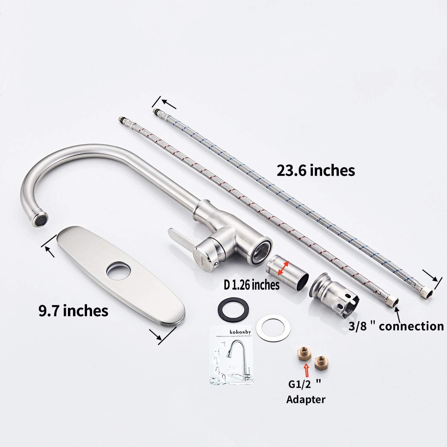 Single Handle Kitchen Faucet Stainless Steel Brushed Nickel，Modern High Arc Kitchen Sink Faucet, Commercial Bar Sink Faucet One Hole with Deck