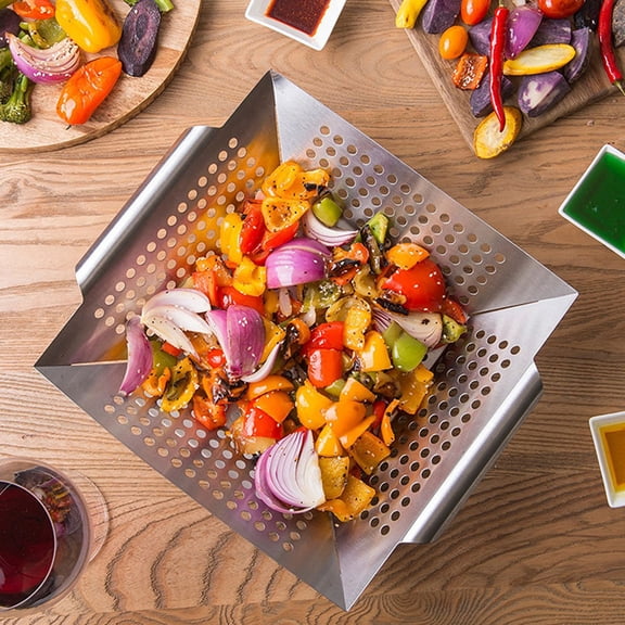 WEUVEB Silver Stainless Steel Barbecue Grill Plate, Non-Stick, Durable, Heat-Resistant, for Home 1Pc