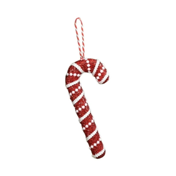 Adornos navideños de bastones de caramelo, adornos navideños decorativos con lazo para colgar. con perlas