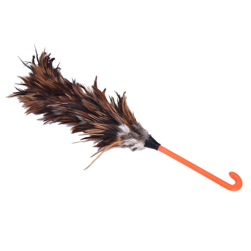 NEW Feather Brush Duster Dust Cleaning Tool Plastic Hooked Handle 45cm B JvS IH 