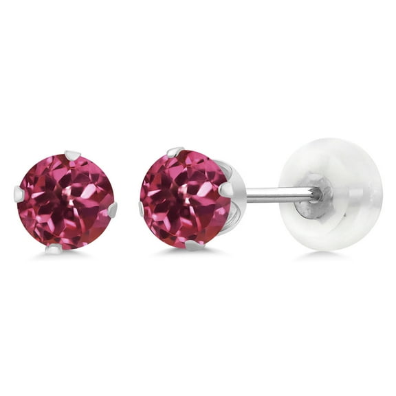 Gem Stone King 10K White Gold Pink Tourmaline Stud Earrings for Women Men (0.48 Cttw, Round 4MM)