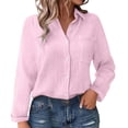 thumbnail image 3 of Womens Button down Shirts Cotton Linen Long Sleeve Dress Shirts Casual Summer Tops with Pockets by Yigetop Pink S, 3 of 7