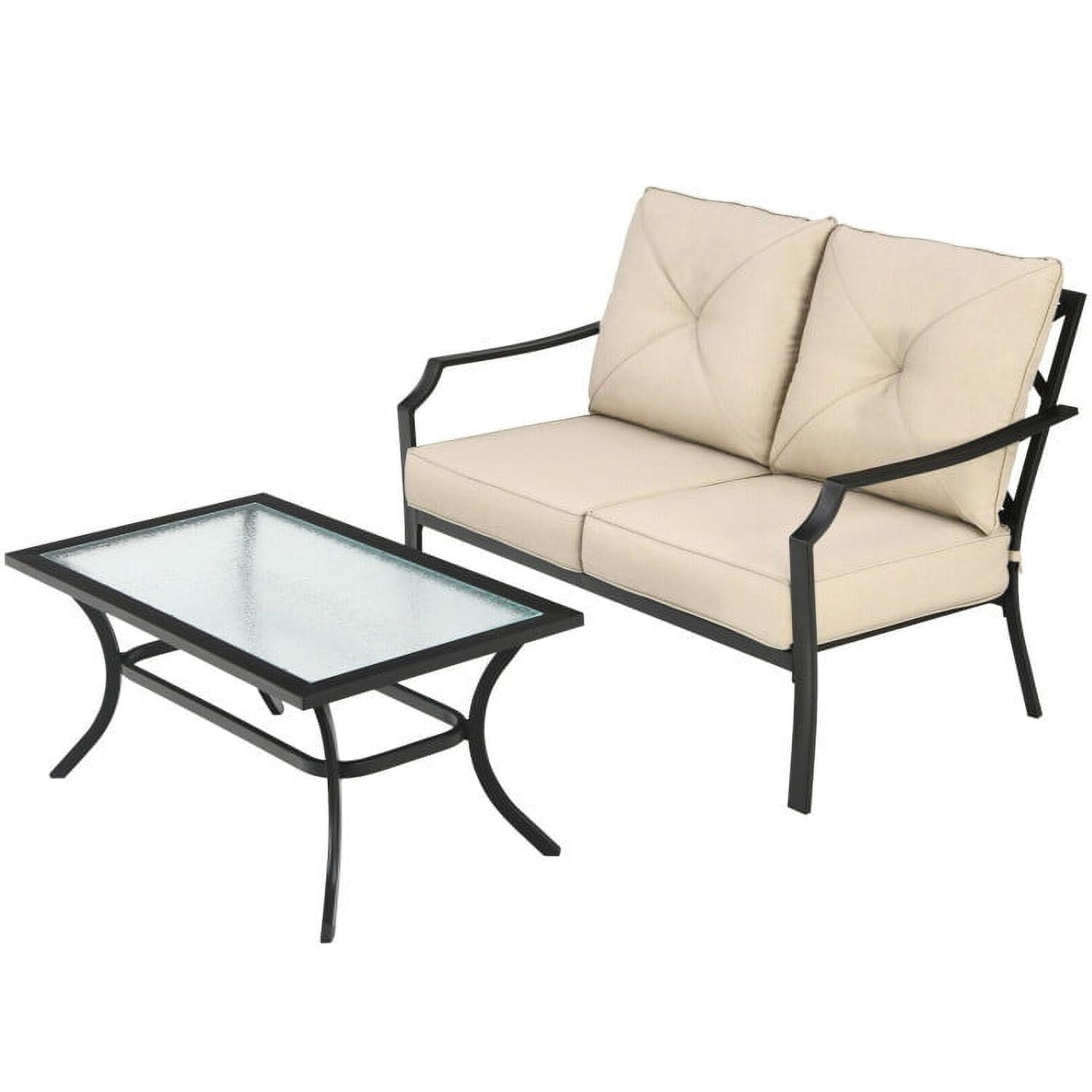Aimee Lii 2 Pieces Patio Outdoor Cushioned Sofa Bench with Coffee Table, Outdoor Patio Furniture Sets, Beige Aimee Lii 2 Pieces Patio Outdoor Cushioned Sofa Bench with Coffee Table, Outdoor Patio Furniture Sets, Beige