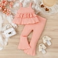 thumbnail image 2 of Toddler Baby Girl Bell Bottoms Outfit Ruffle Layered Camisole Tops Flare Pants Ribbed Summer Clothes, 2 of 5