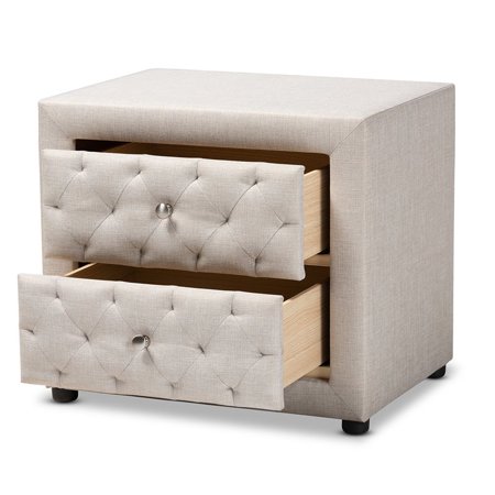 Baxton Studio Lepine 2 Drawer Tufted Fabric And Wood Nightstand In Light Beige Walmart Canada