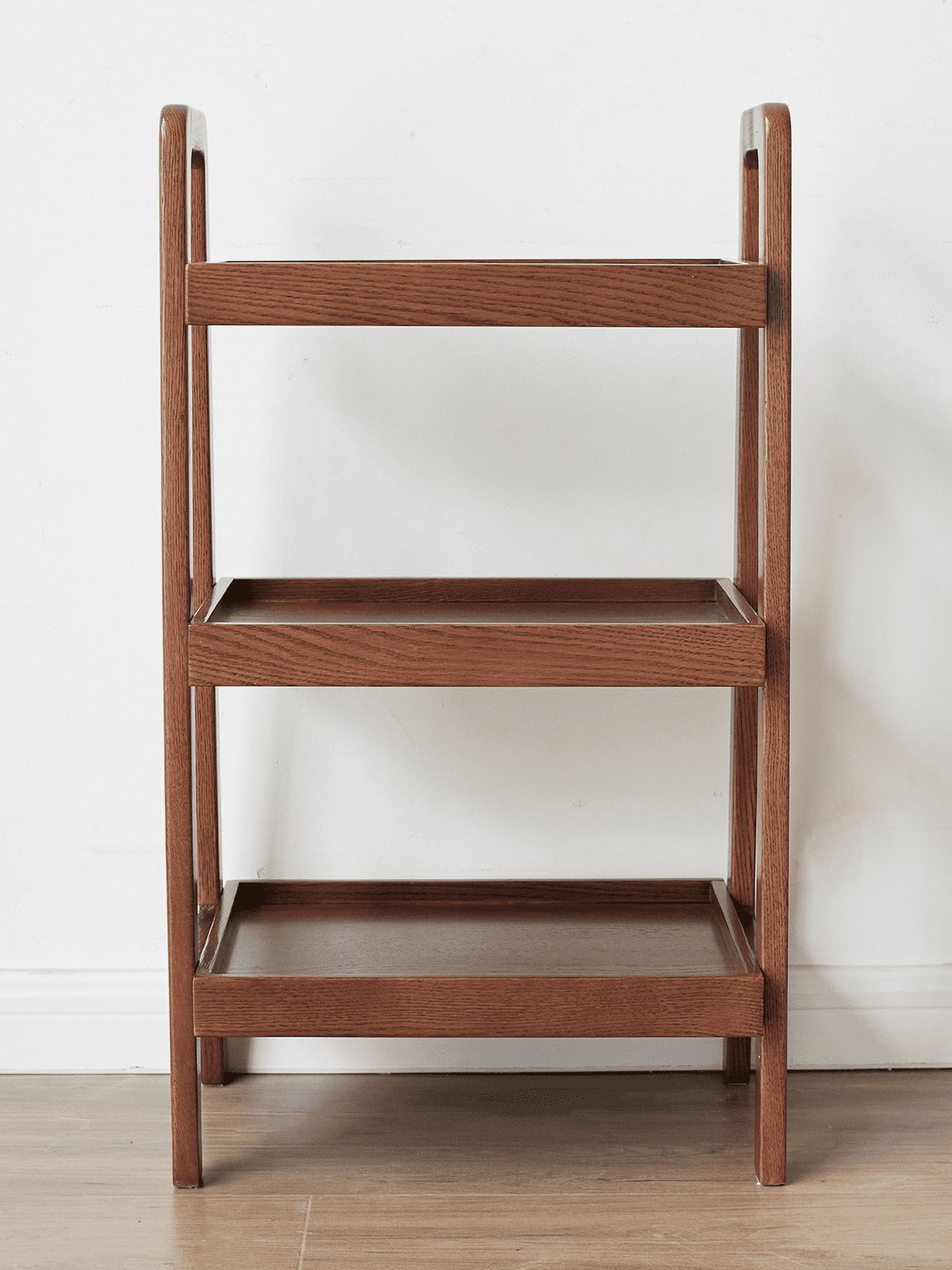 Walnut Ladder Bookshelf, 3-Tier Solid Oak Shelf,Storage Organizer Step Bookshelf for Study, Living Room, Bedroom and Hallway, Solid Wood Furniture