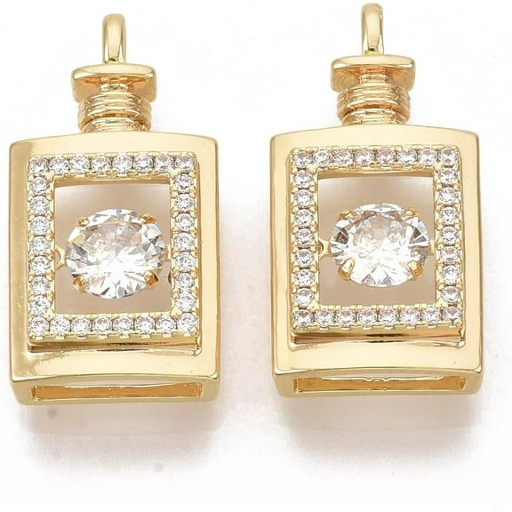 1 Pcs Bottle Pendant Charms Brass Micro Pave Clear Cubic Zirconia Pendants Perfume Bottle Real 18K Gold Plated Metal Charms Pendant for Women DIY Necklace Bracelet Earring Jewelry Craft Making